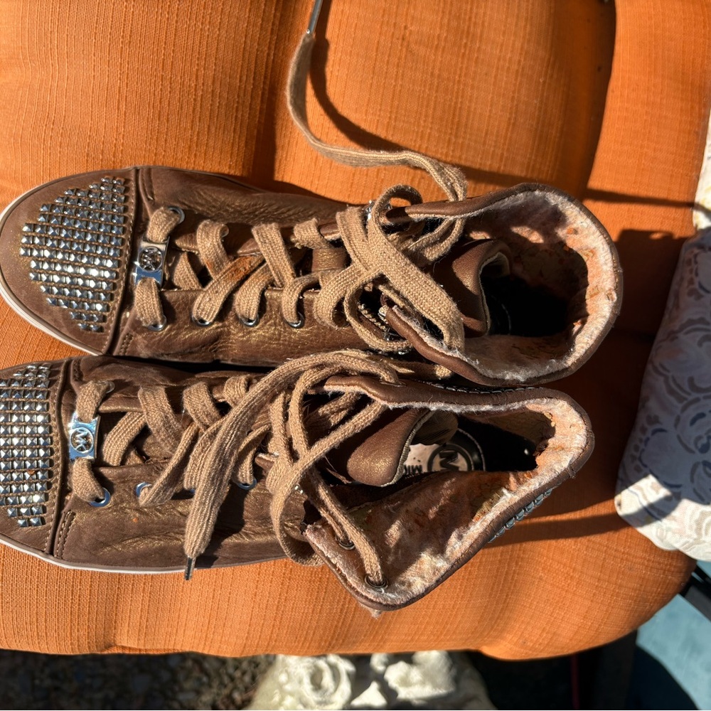 Michael Kors Brown High-Top Sneakers with Silver Studs - Picture 3 of 3